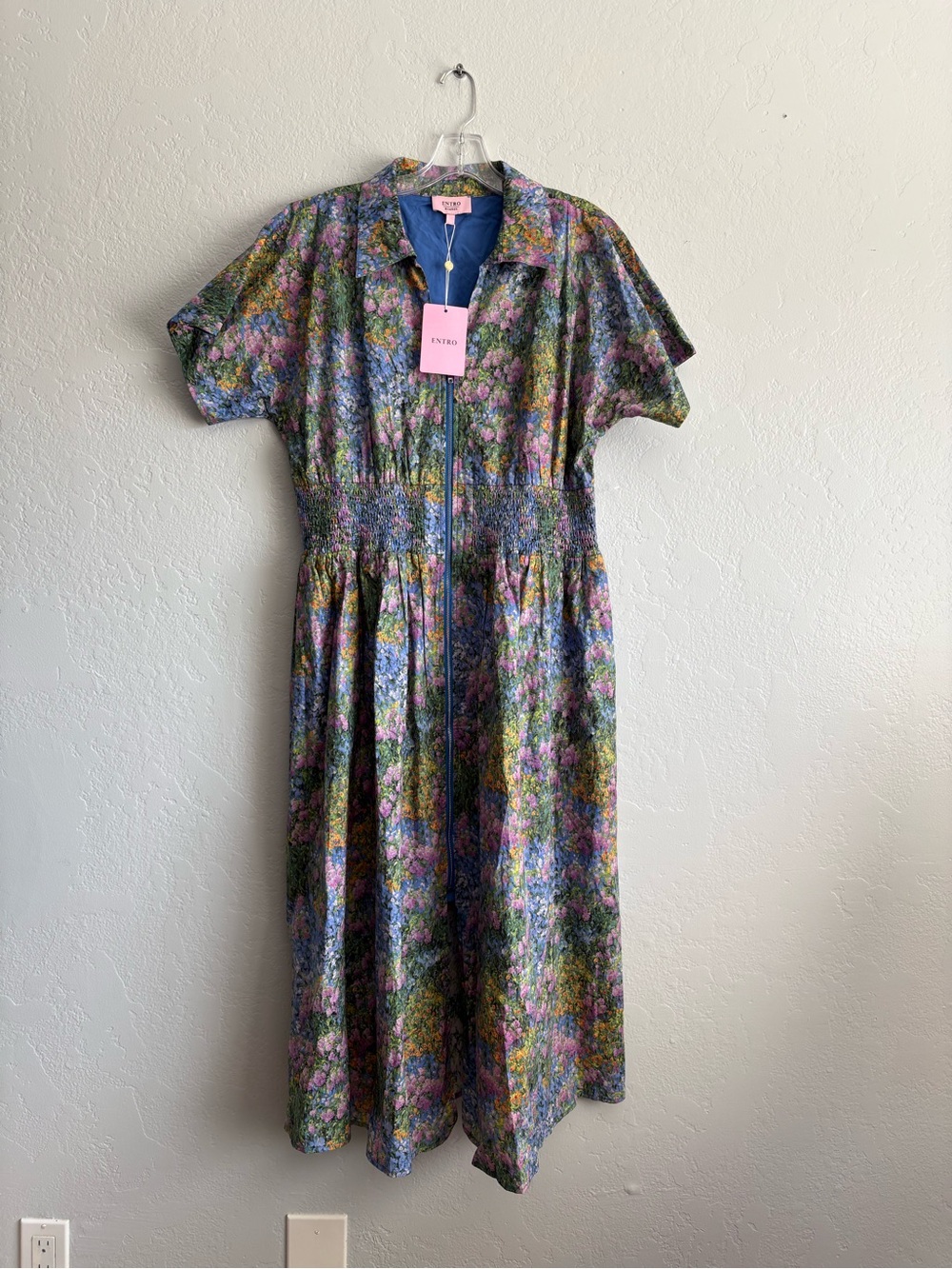 ❤️NEW entro Floral Zip-Front Midi Dress in Blue, Green, Pink